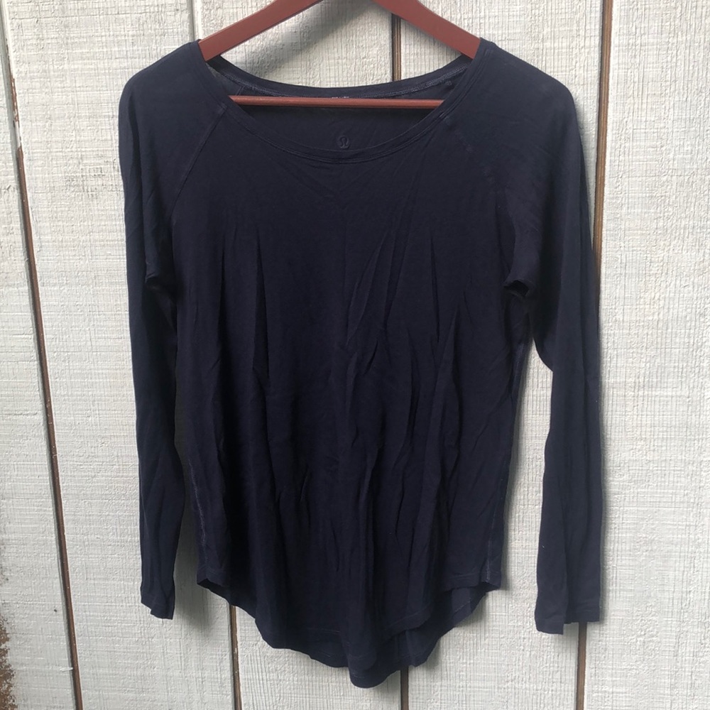 Lululemon Athletica Back in Action Long-sleeve Shirt: Dark Blue.